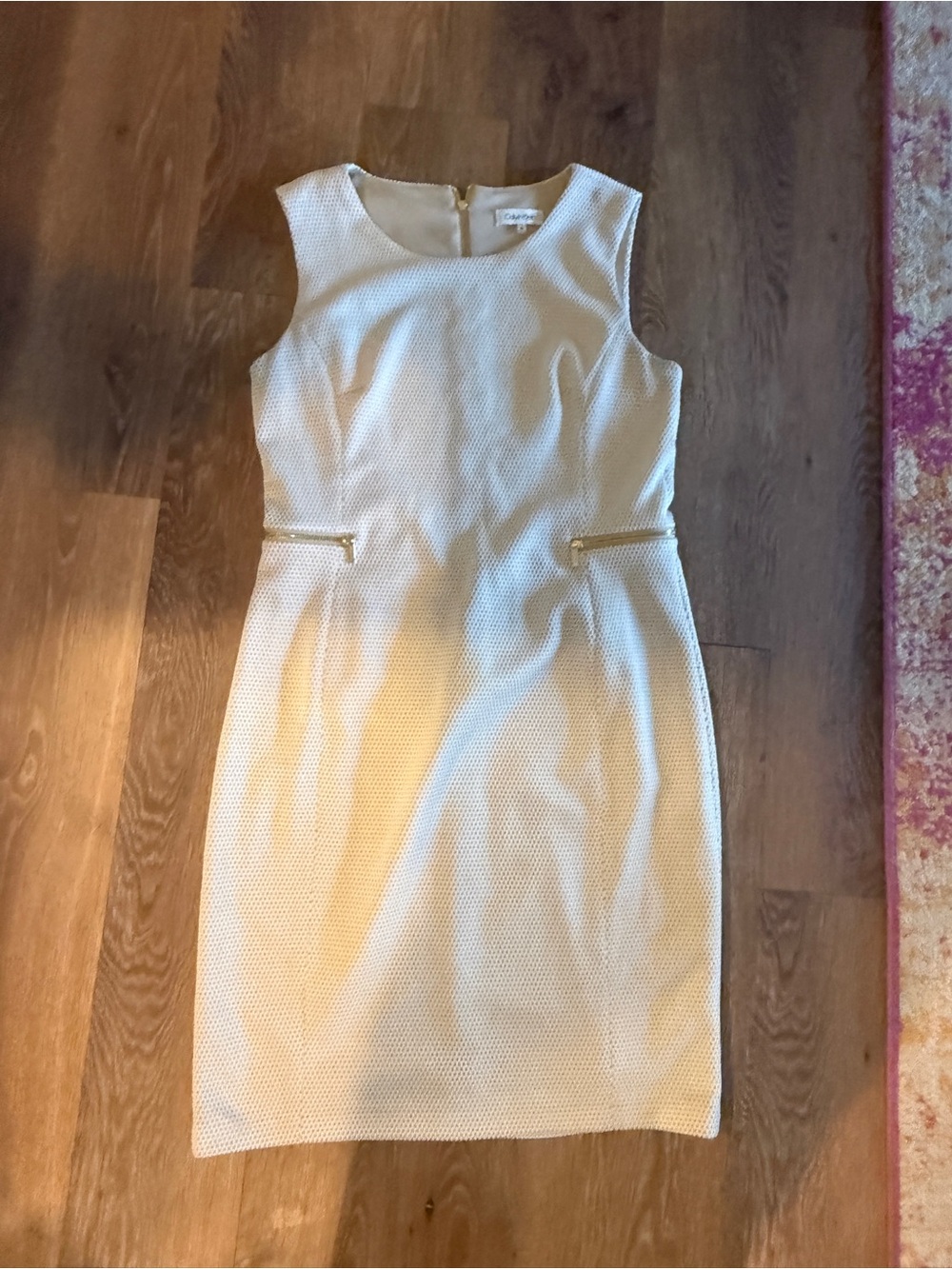 Calvin Klein Cream Textured Sleeveless Sheath Dress